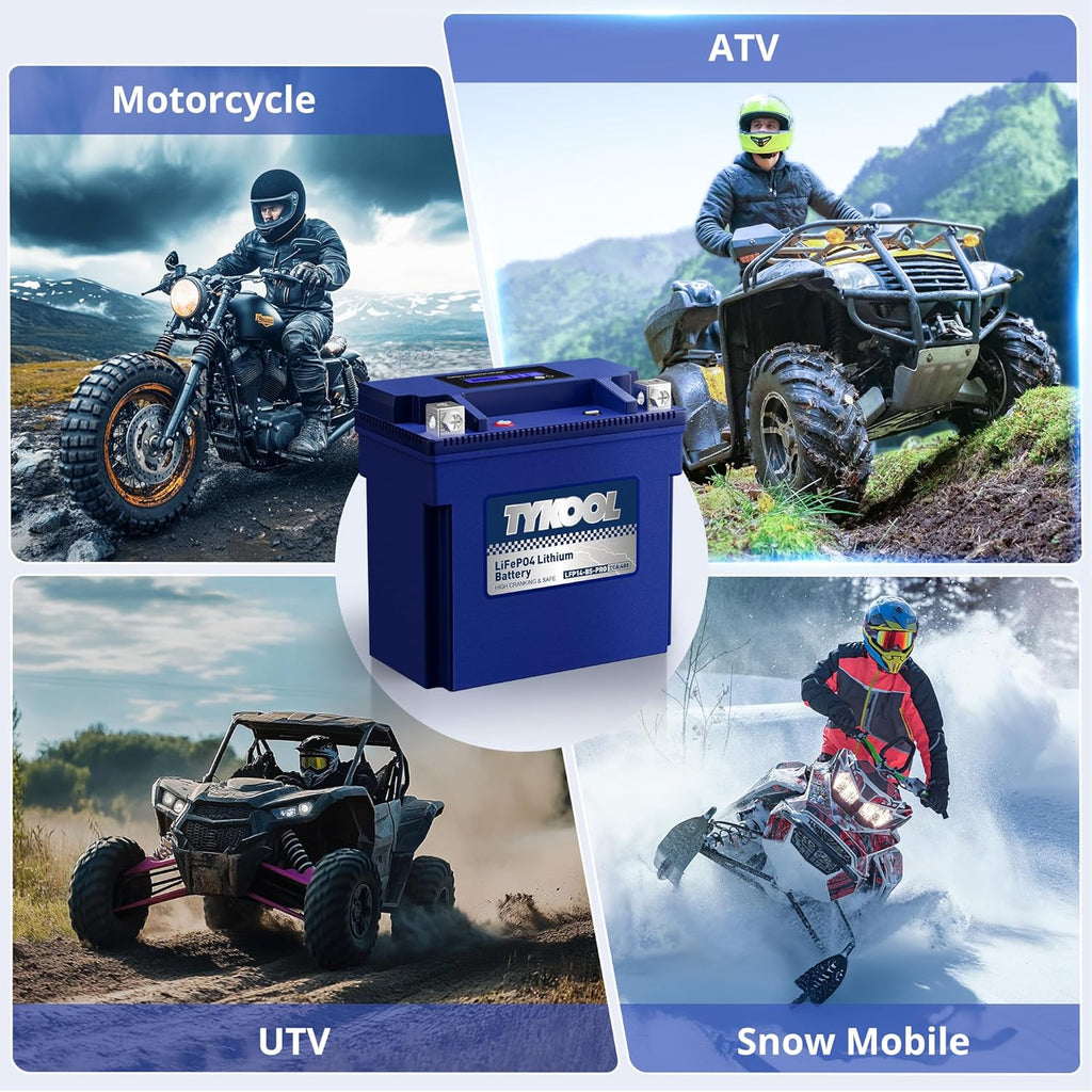 TYKOOL YTX14-BS/YTX14H/GYZ16H High Performance Lithium LiFePO4 Motorcycle Battery,480CCA,12V 8Ah,Fits for ATV,UTV,Jet Ski,Snowmobile,Quad,Tractor,Riding Lawn Mower,Polaris Battery