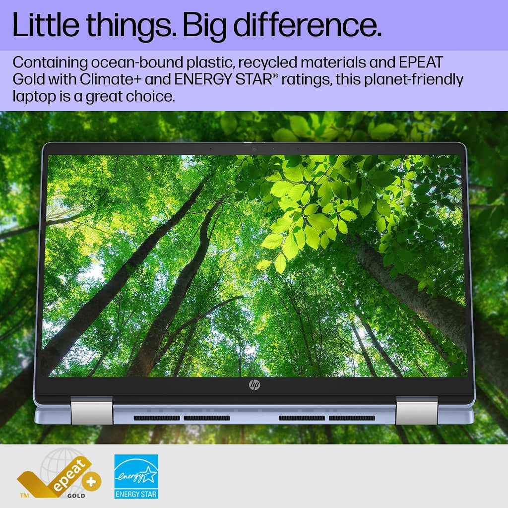 HP Chromebook x360 14b 2-in-1 Touchscreen Laptop (14' HD, 4GB RAM, Intel N200, 192GB Storage (128GB SSD+64GB SD Card)) for Home, Students, HD Webcam, Wi-Fi 6, Long Battery Life, Chrome OS, Sky Blue
