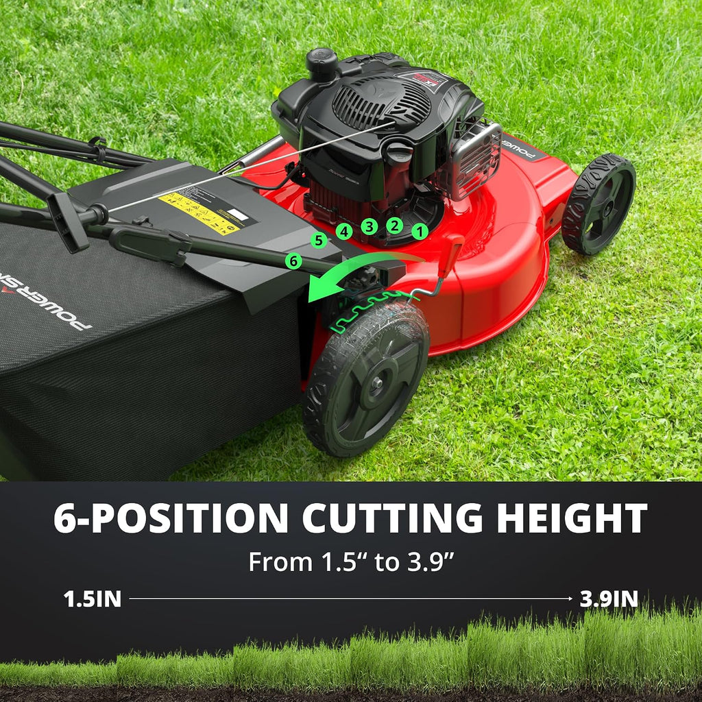 PowerSmart 22' Gas Lawn Mower, 150cc B&S Engine, Self-Propelled, 3-in-1 Mulching System, 6 Cutting Heights, Rear-Wheel Drive, Durable Steel Deck for Yard