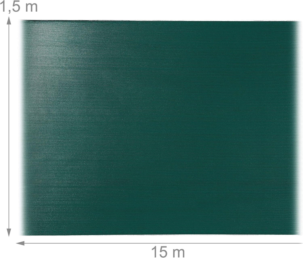 Relaxdays Fence Netting, Privacy Shield For Fences & Railing, HDPE Net, UV-resistant, Weatherproof, 1.5 x 15 m, Green