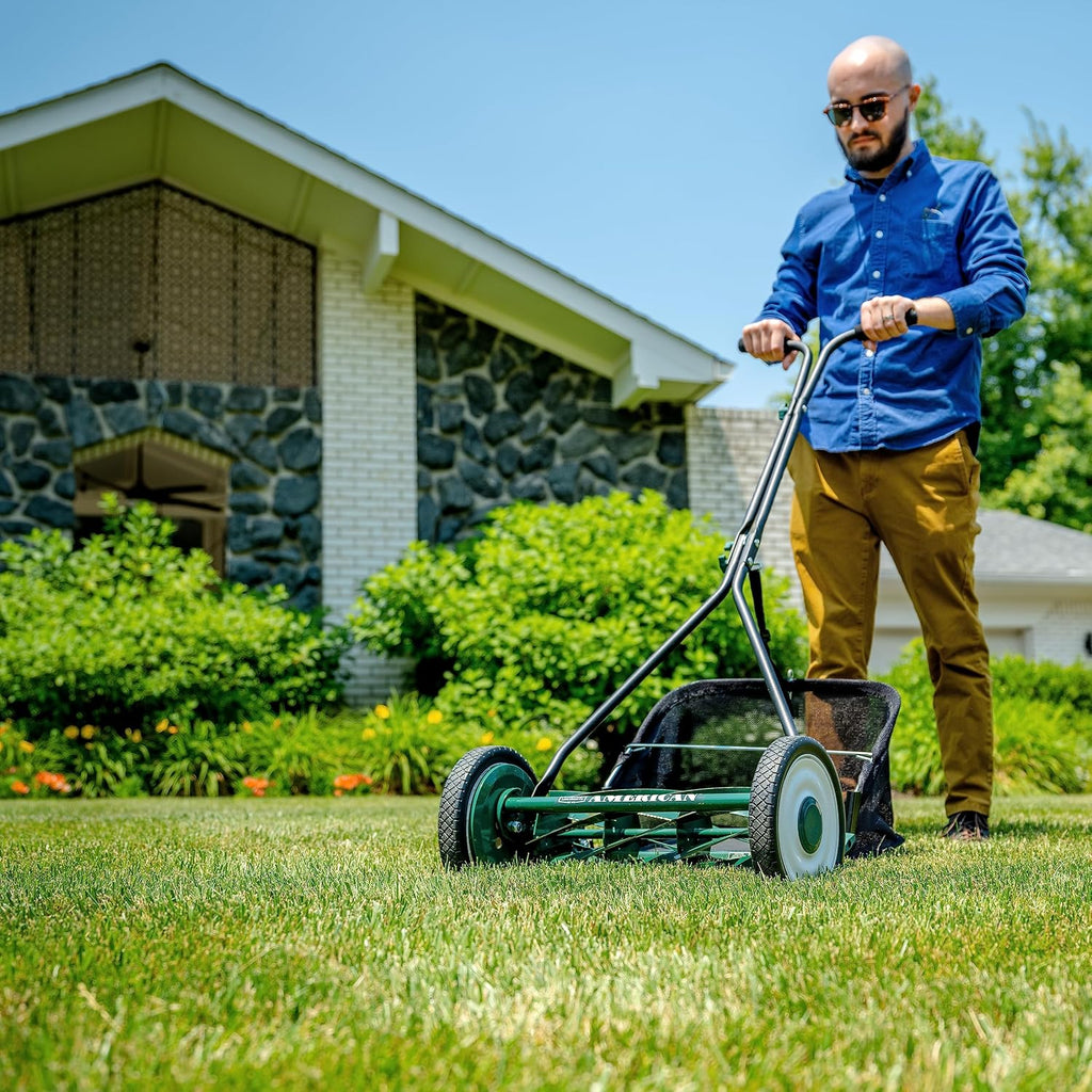 American Lawn Mower Company 1725-16GC 16-inch 7-Blade Reel Mower with Grass Catcher, Specialty Grass Mower, Green