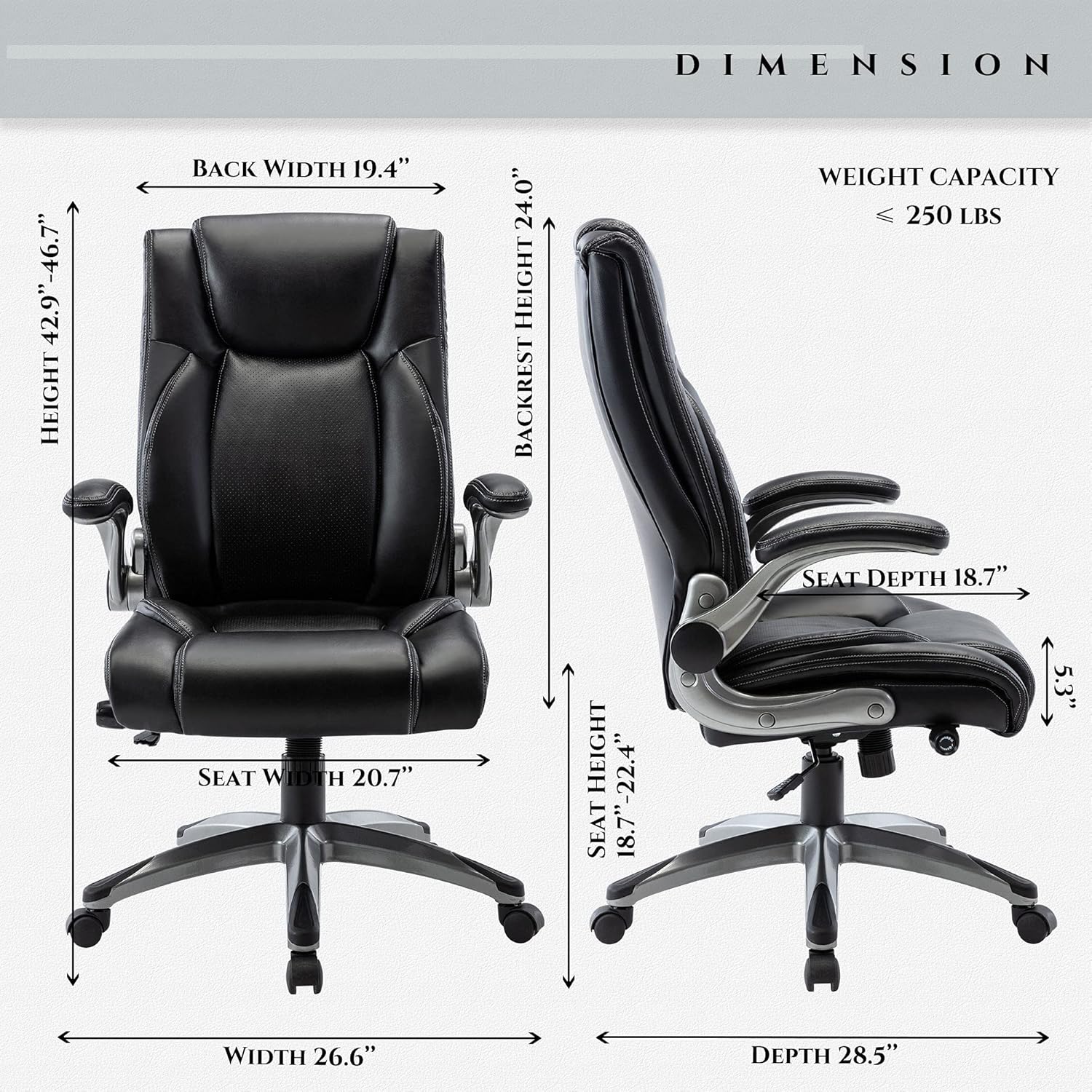 COLAMY Office Desk Chair, Ergonomic Computer Chair with Padded Flip-Up Arms and Thick Cushion, Leather office chair with High Back Adjustable Height and Tilt for Working for Working, Study, Gaming,2PC