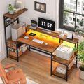 DurayLoly 55' Computer Desk with LED Lights & Outlets,Office Desk with Drawers & Monitor Stand,Gaming Desk with 3 Storage Shelves, Hooks& Printer Space for Game&Study Room,Home Office,Bedroom,Brown