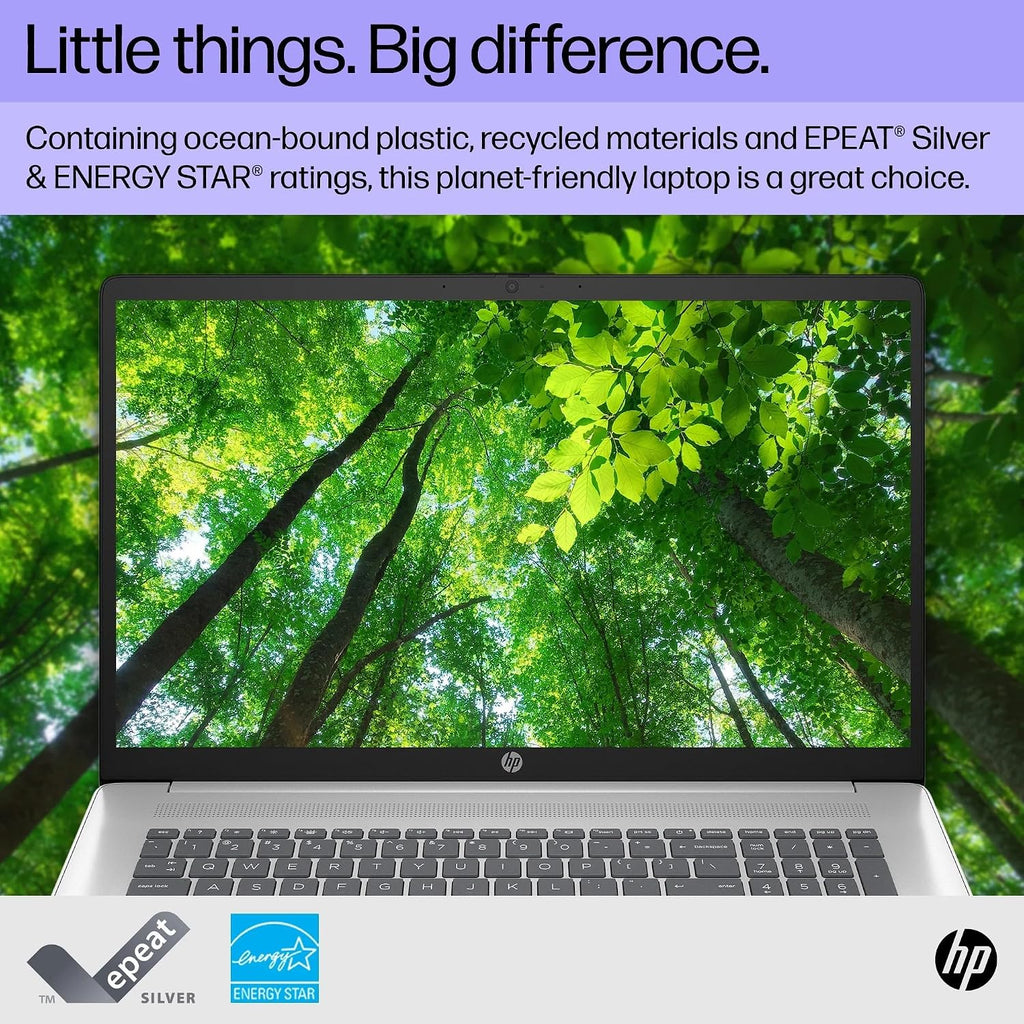 HP 17 Laptop with Free Microsoft Office 365 for Web, Intel Ultra Fast 8-Core CPU, 32GB RAM, 1TB SSD, Full HD Display, HDMI, USB-C, Wi-Fi, Bluetooth, Fingerprint Reader, Silver