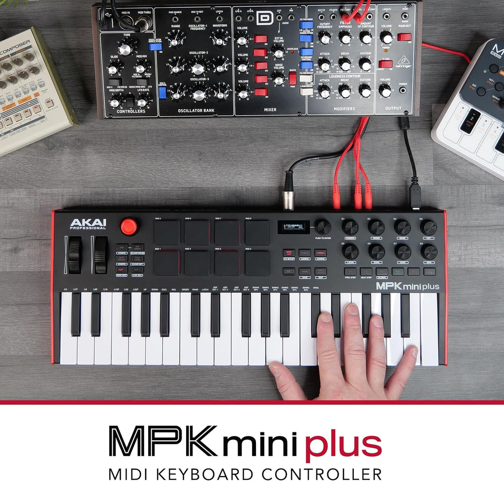 Akai Professional MPK Mini Plus - USB MIDI Keyboard Controller with 37 Mini Keys, 8 MPC Pads, Sequencer, MIDI/CV/Gate I/O, Music Production Software and Native Instruments Sound Package