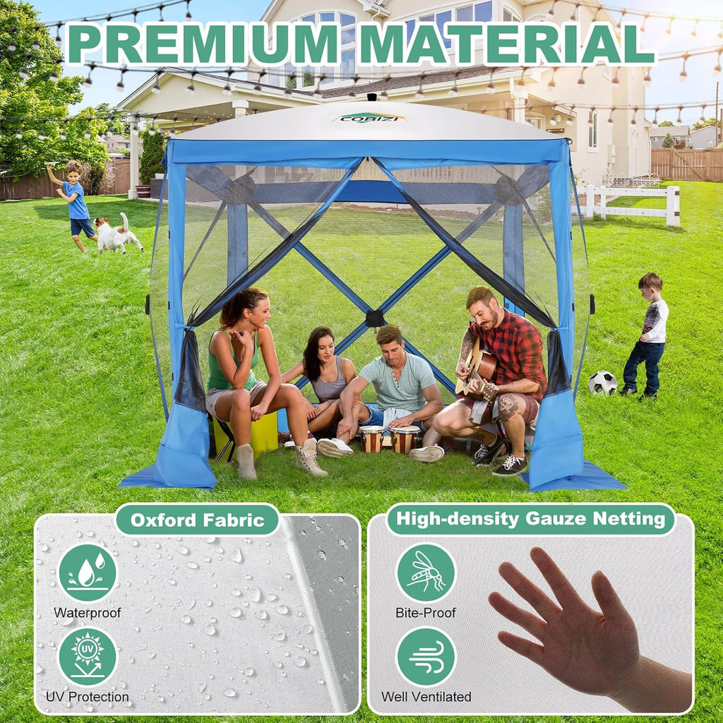 COBIZI 6x6 FT Pop up Gazebo, Popup Canopy Tent, Screened in Gazebos, Waterproof Portable Outdoor Small Screen Tents Sun Shelter,carpas para Patio for Camping, Garden and Backyard,Blue