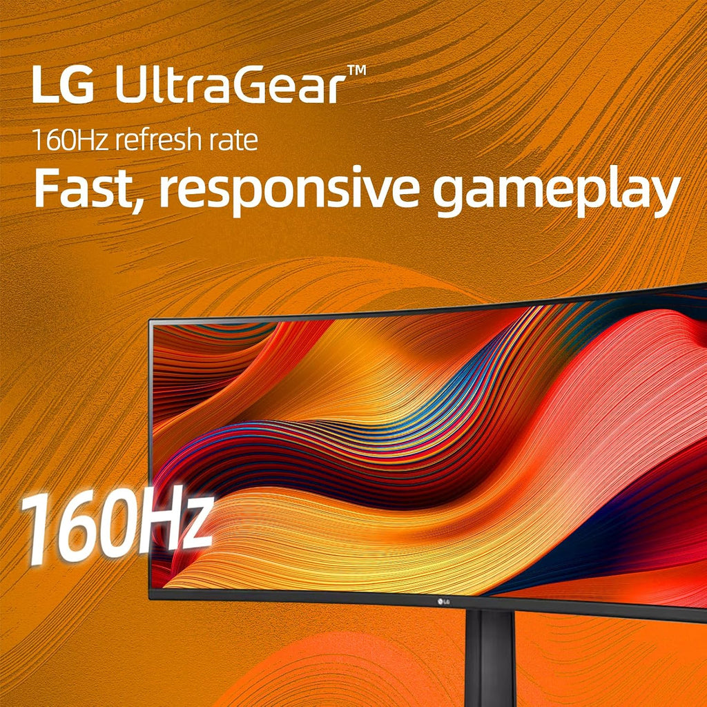 LG 34 Inch Curved Ultragear QHD(3440x1440) IPS Gaming Monitor, 160Hz, AMD FreeSync, HDR10, sRGB 99%, OnScreen Control, Multitasking and Content Creation, DisplayPort & HDMI, Tilt/Height Adjustable