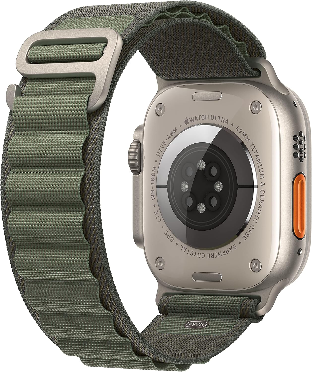 Apple Watch Ultra [GPS + Cellular 49mm] Titanium Case with Green Alpine Loop, Medium (Renewed)