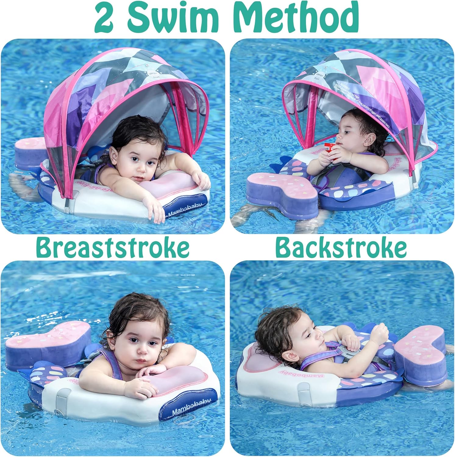 Mambobaby Float Upgrade Add Tail Baby Float with Canopy for Infant Waist Swimming Ring Swim Trainer Non-Inflatable Floats Toys with Adjustable Safety Strap (Yellow - Colorful Fish)