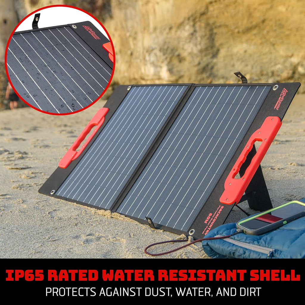 Backcountry Portable Solar Panels, 110W or 60W - IP65 Water Resistant Solar Charger with 3 USB Ports for Phones and DC Out for Power Stations