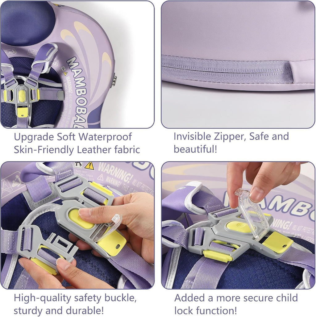 Mambobaby Float Upgrade Add Tail Baby Float with Canopy for Infant Waist Swimming Ring Swim Trainer Non-Inflatable Floats Toys with Adjustable Safety Strap (Purple - Butterfly)