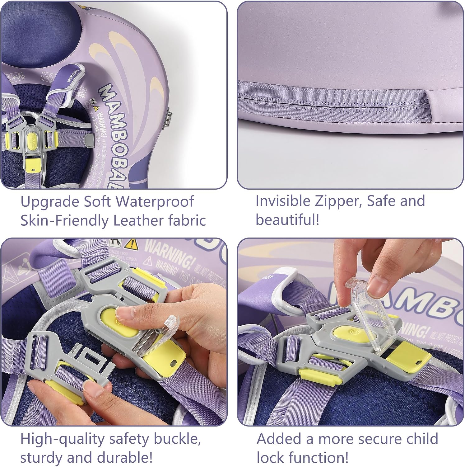 Mambobaby Float Upgrade Add Tail Baby Float with Canopy for Infant Waist Swimming Ring Swim Trainer Non-Inflatable Floats Toys with Adjustable Safety Strap (Purple - Butterfly)