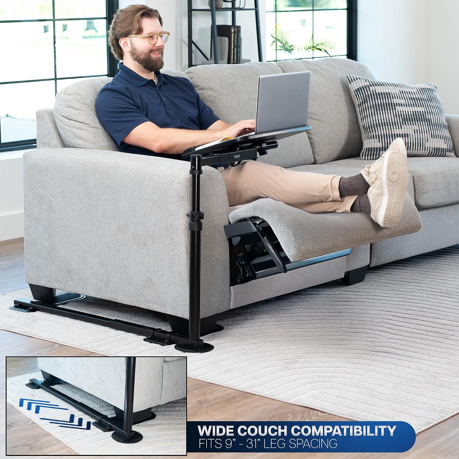 VIVO 20 inch Over Couch Swivel Table, Laptop Desk for Remote Work, Portable Recliner Workstation with Height Adjustable Swing Arm, Black, DESK-ST02C