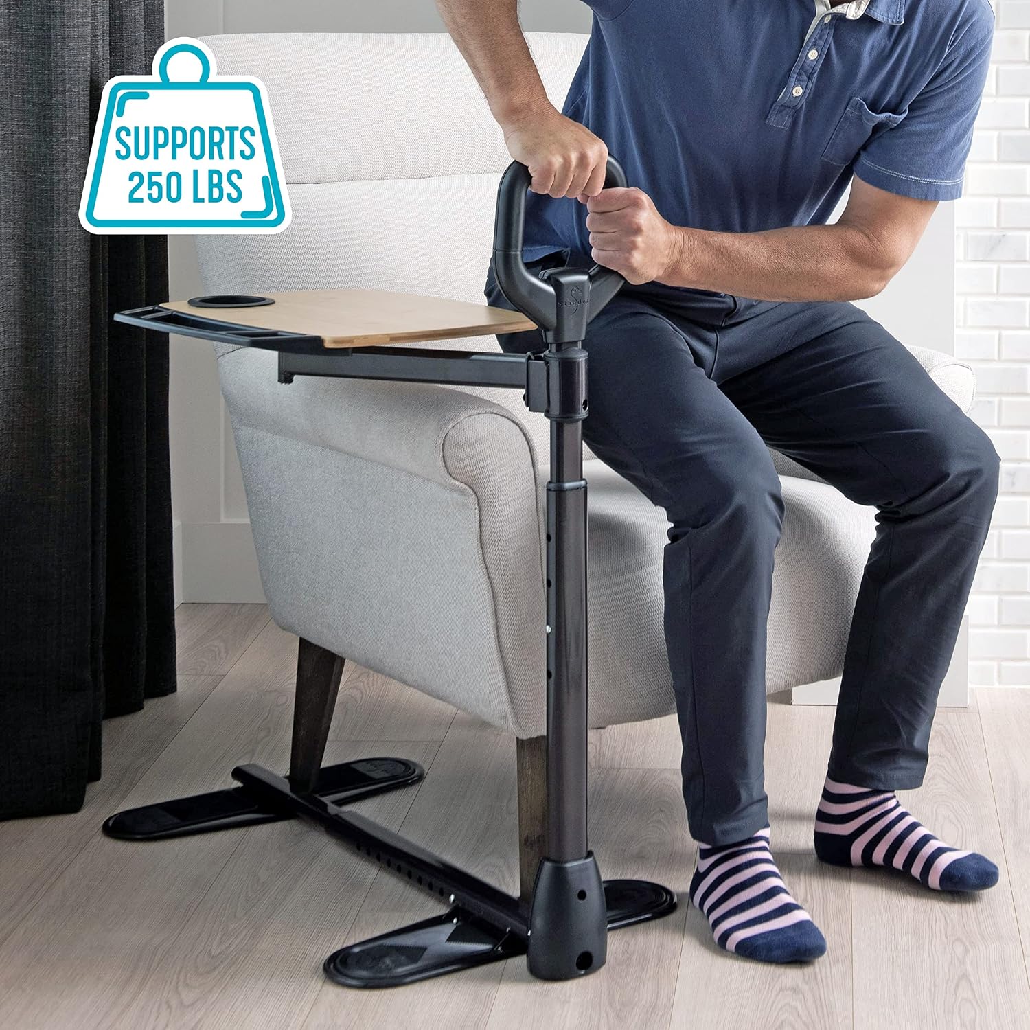 Able Life Tray Table, Adjustable Bamboo TV and Laptop Desk with Ergonomic Stand Assist Safety Handle, Independent Living Aid