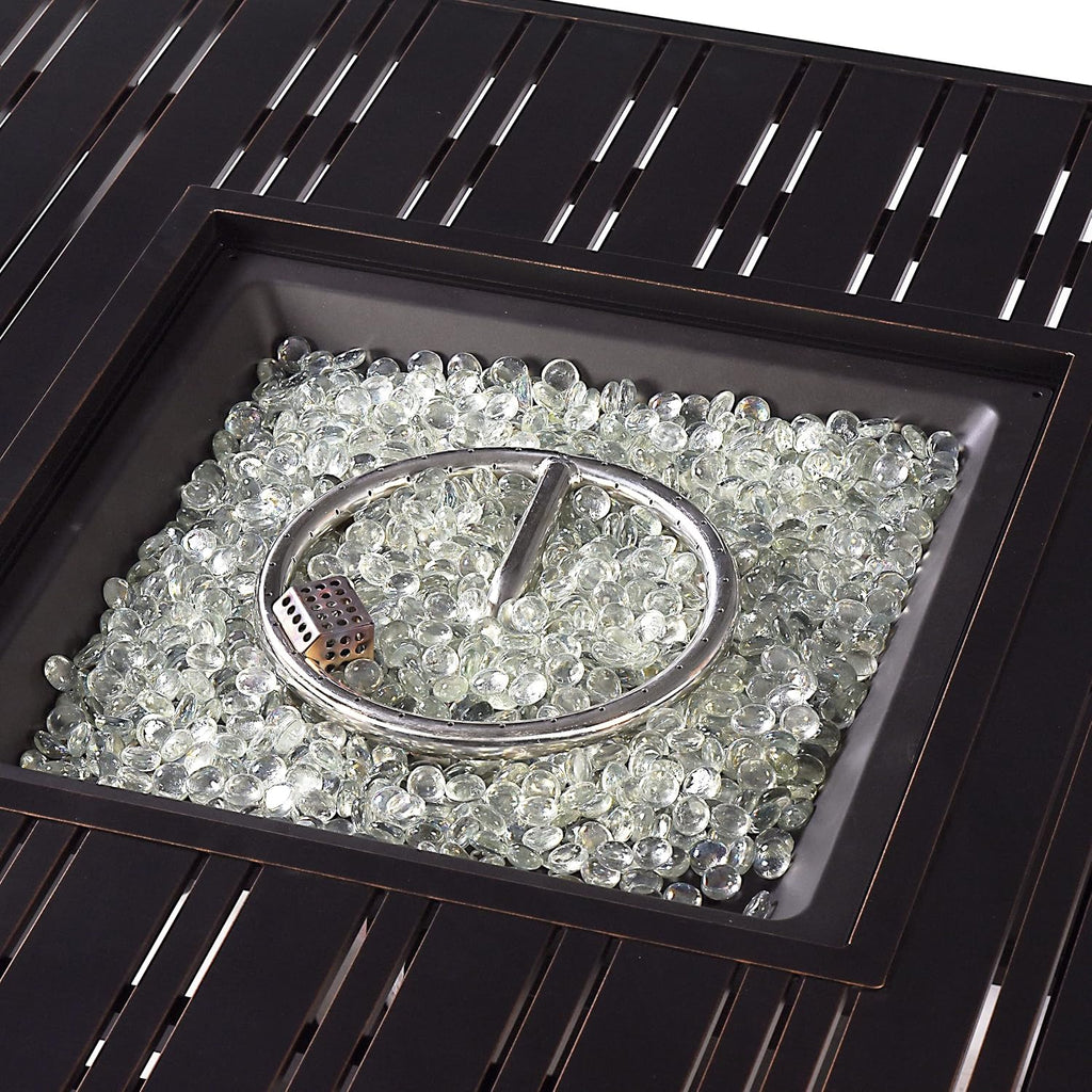 Oakland Living Square 42 in. x 42 in. Aluminum Propane Fire Pit Table with Glass Beads, Two Covers, Lid, 57,000 BTUs in Copper Finish
