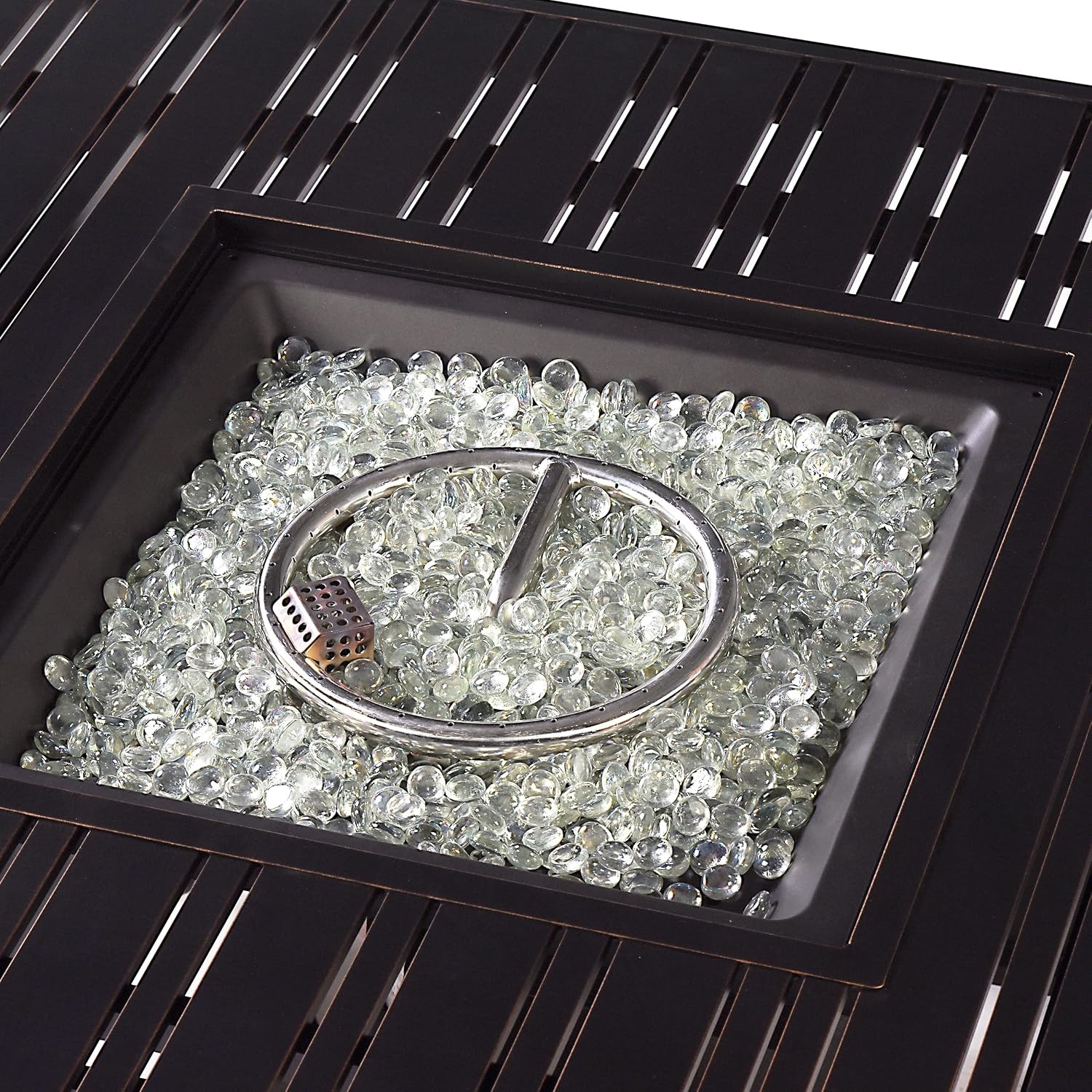 Oakland Living Square 42 in. x 42 in. Aluminum Propane Fire Pit Table with Glass Beads, Two Covers, Lid, 57,000 BTUs in Copper Finish