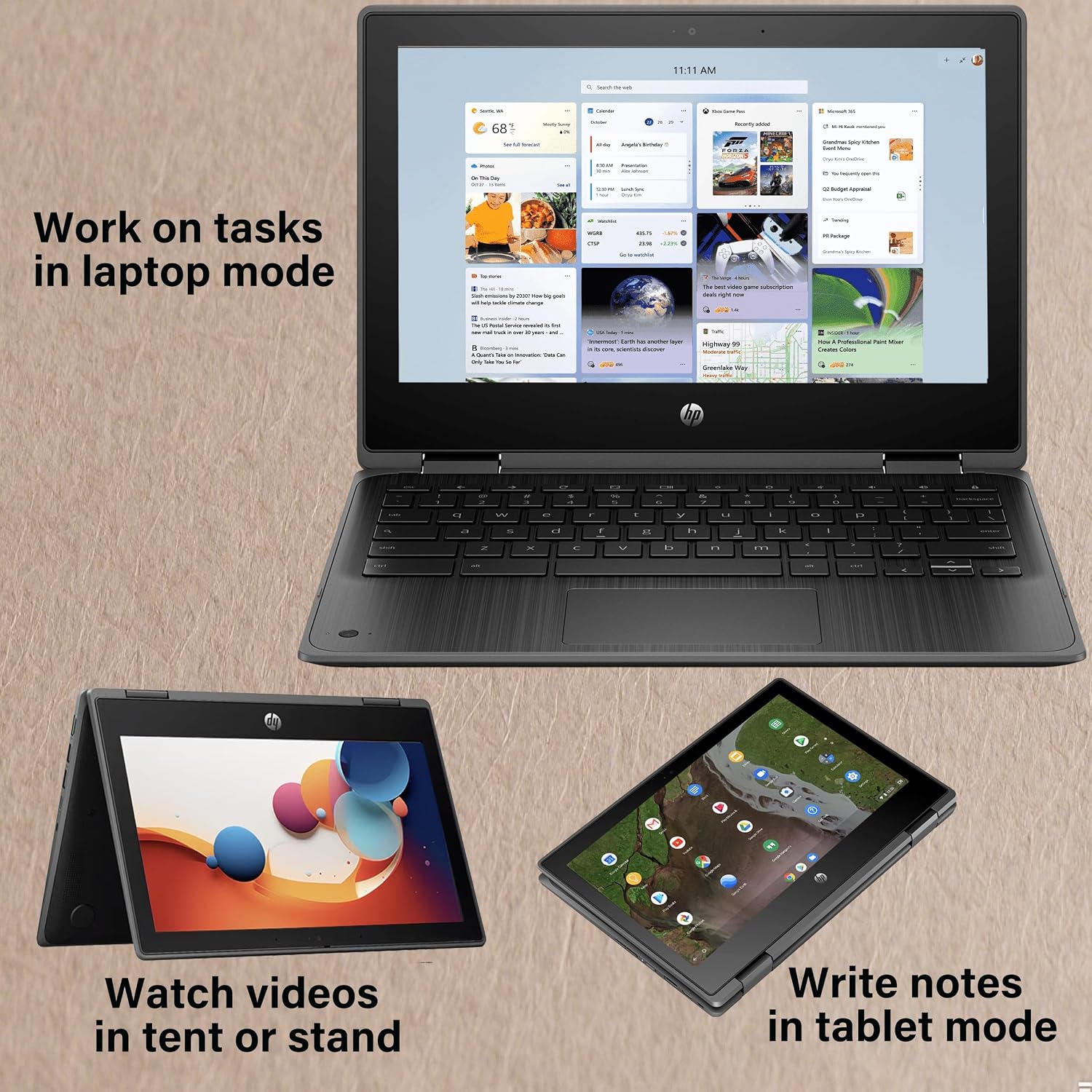 HP Chromebook Pro X360 Fortis 2-in-1 Flip Laptop & Tablet (11.6' Touchscreen, Intel CPU, 8GB RAM, 128GB Storage (64GB+64GB SD)), Rugged & Spill-Resistant, Long-Battery Life, Home, Students, Chrome OS