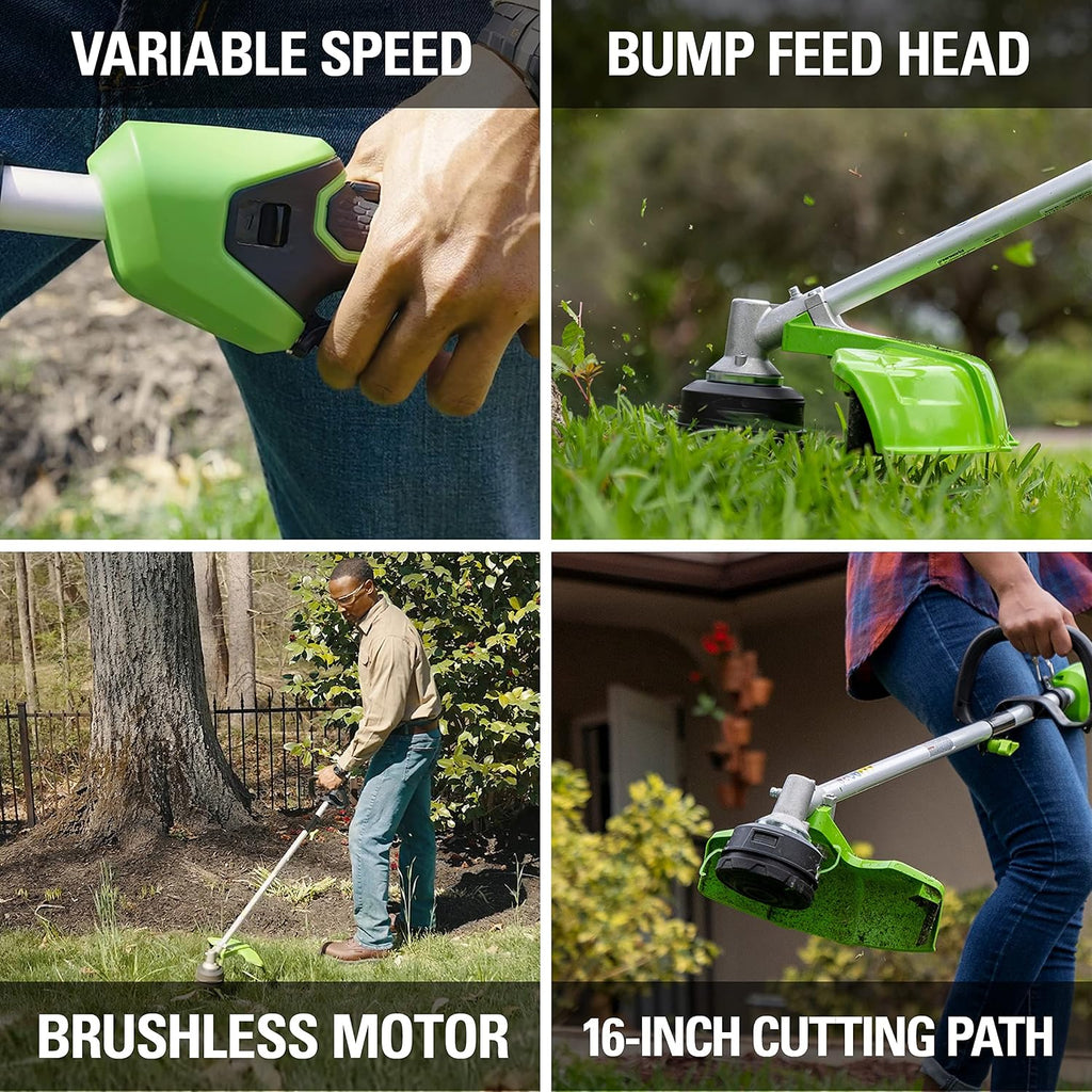 Greenworks 48V (24V x 2) 16' Brushless (Attachment Capable) Cordless String Trimmer, (2) 4.0Ah Batteries and Dual Port Rapid Charger Included