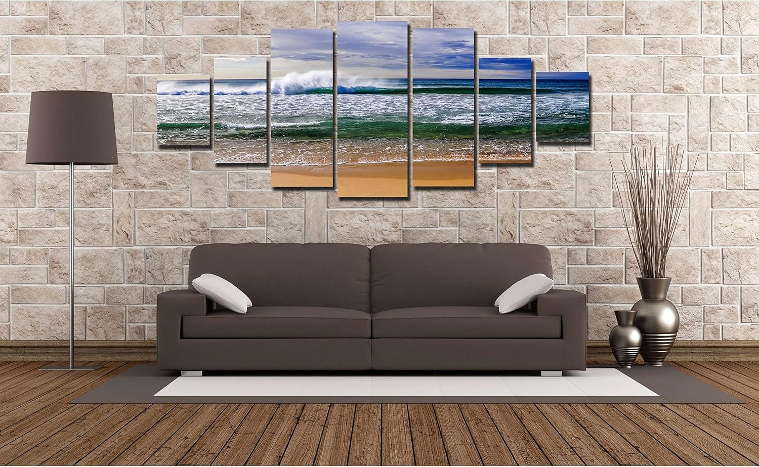 Startonight Huge Canvas Wall Art - Ocean Waves Large Framed Set of 7 40' x 95'