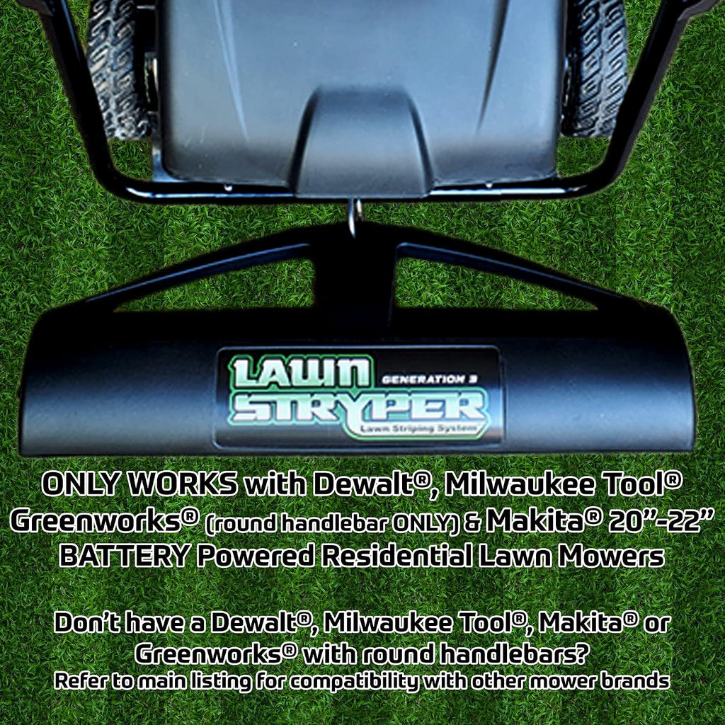 Generation 3-Lawn Striping System/Stripe Your Lawn Like A Ballpark/ONLY Works with ARIENS Razor, Craftsman (Battery ONLY), DEWALT, Echo, GREENWORKS, MAKITA, MKE Tool 21' Lawn Mowers