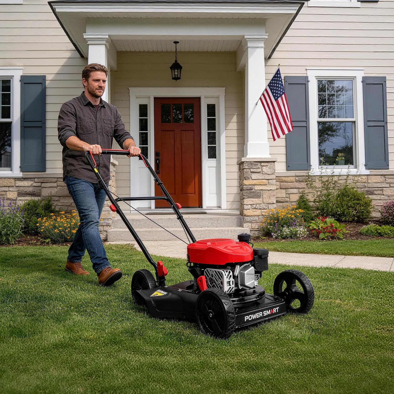 PowerSmart 18-Inch Gas Push Lawn Mower with 144cc 4-Cycle OHV Engine, 2-in-1 with Mulch and Side-Discharge, 5-Position Adjustable Cutting Height (DB8618C)
