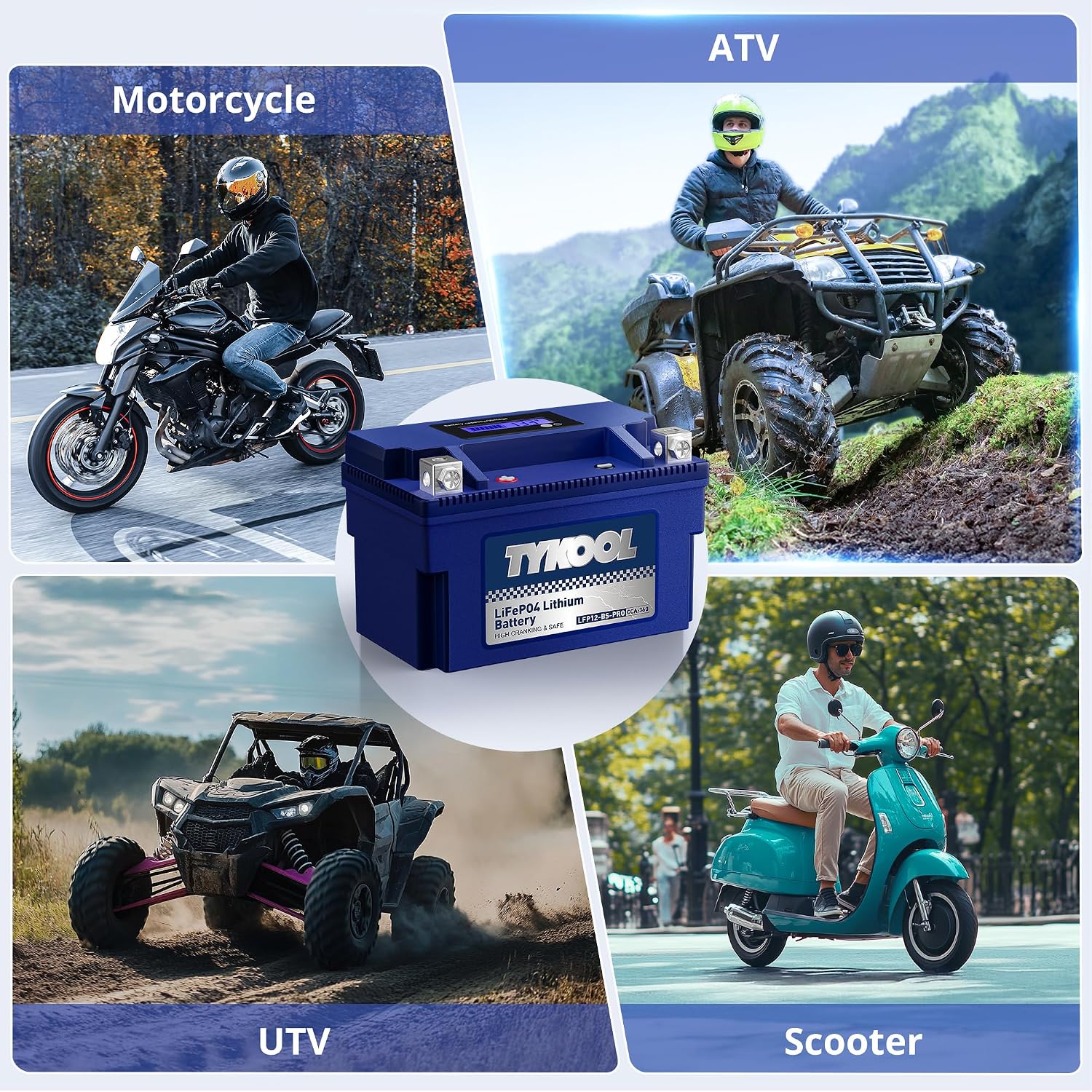 YTX12-BS High Performance LiFePO4 Lithium Motorcycle Battery,360CCA,12V 6Ah,Digital Readout,Fits for Honda TRX250 Recon,Suzuki LT-F250 Ozark,BRP (CAN-AM) DS250 ATV,Polaris RZR UTV,Vespa 300cc Scooter