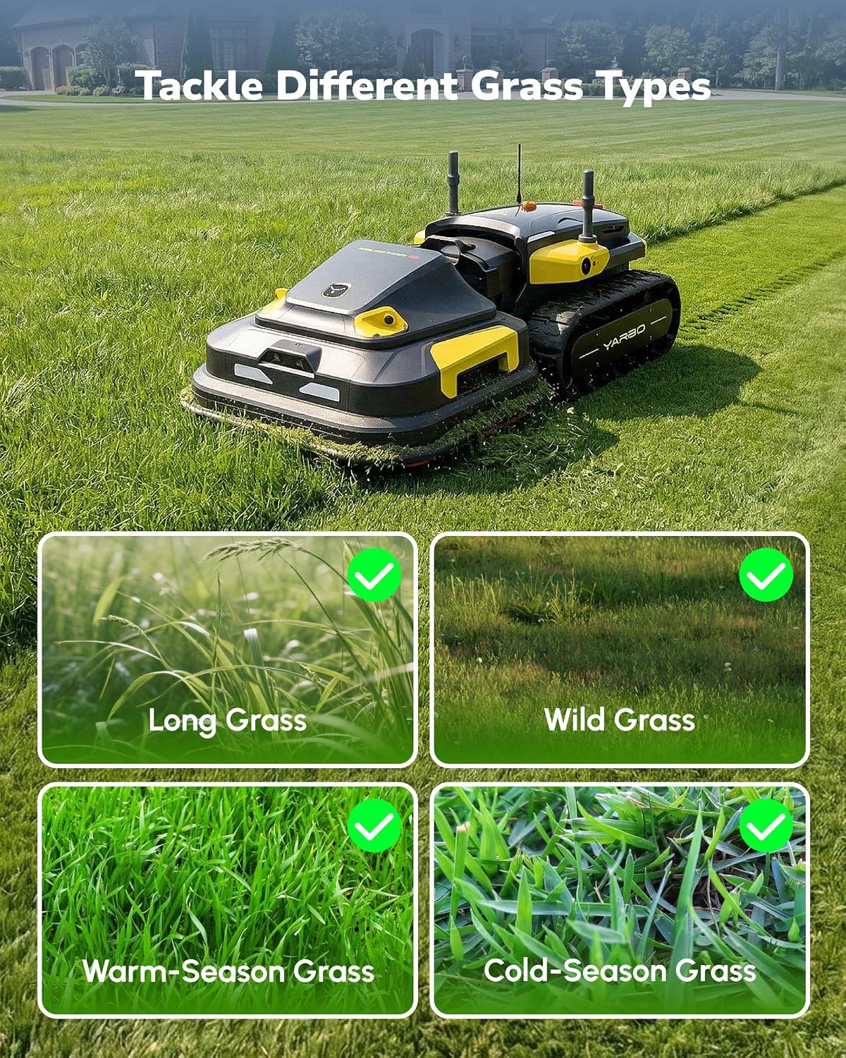 YARBO Robot Lawn Mower Pro with Modular Design for Large Yard up to 6 Acres, Perimeter Wire Free APP Control Robotic Lawnmower with 0.8'-4.0' Cutting Height, AI Vision & RTK for Navigation