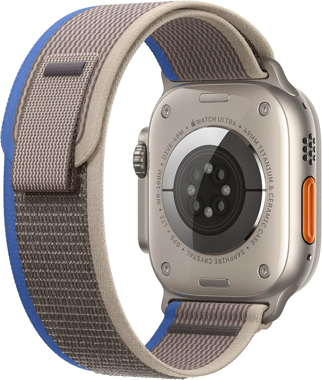 Apple Watch Ultra [GPS + Cellular 49mm] Titanium Case with Blue/Gray Trail Loop, M/L (Renewed)
