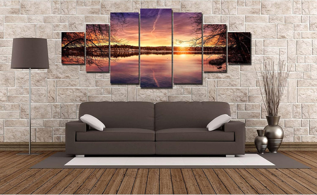 Startonight Huge Canvas Wall Art Multicolor Sunset On The Lake - Large Framed Set of 7 40' x 95'