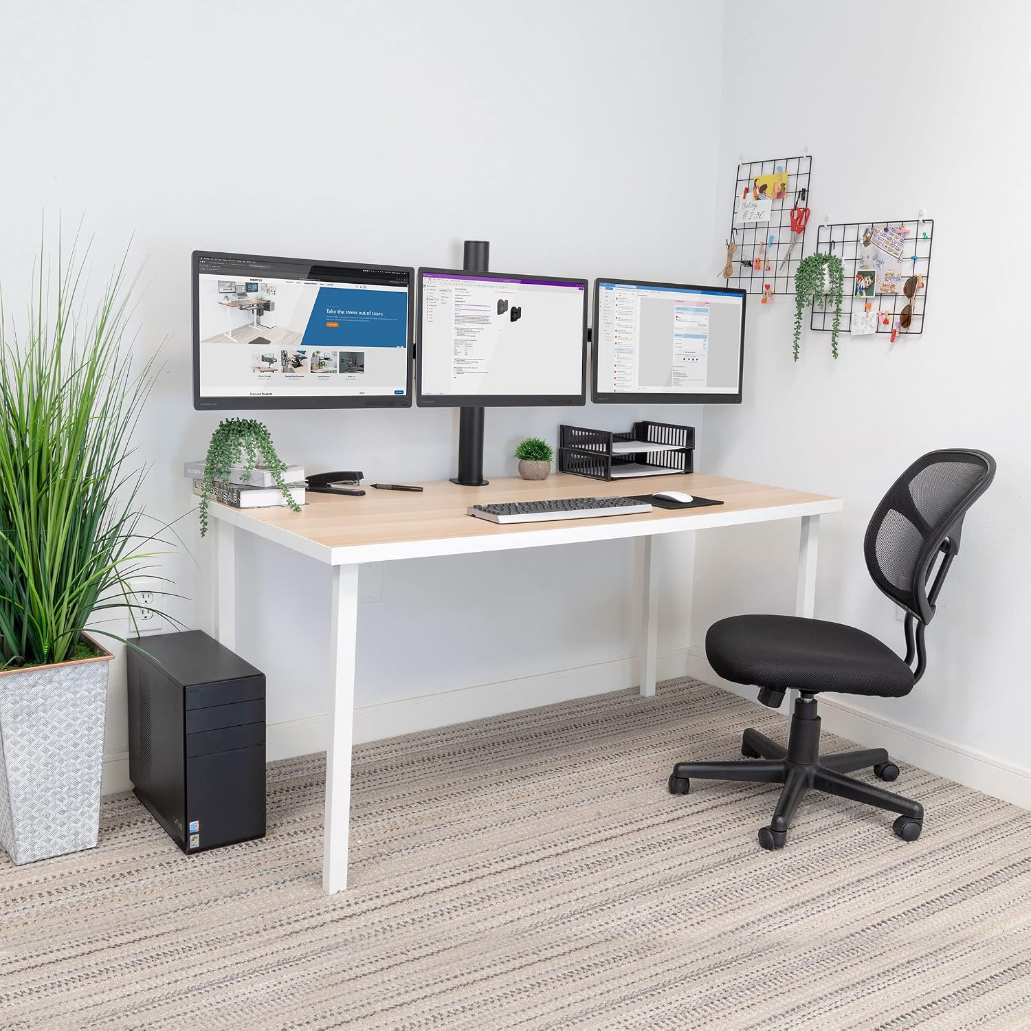 Mount-It! Triple Monitor Mount | 3 Monitor Desk Stand | Fits Three Computer Screens 19 20 21 22 23 24 Inches | C-Clamp Base | Heavy Duty Full Motion Tri Arms | VESA 75 100 Compatible