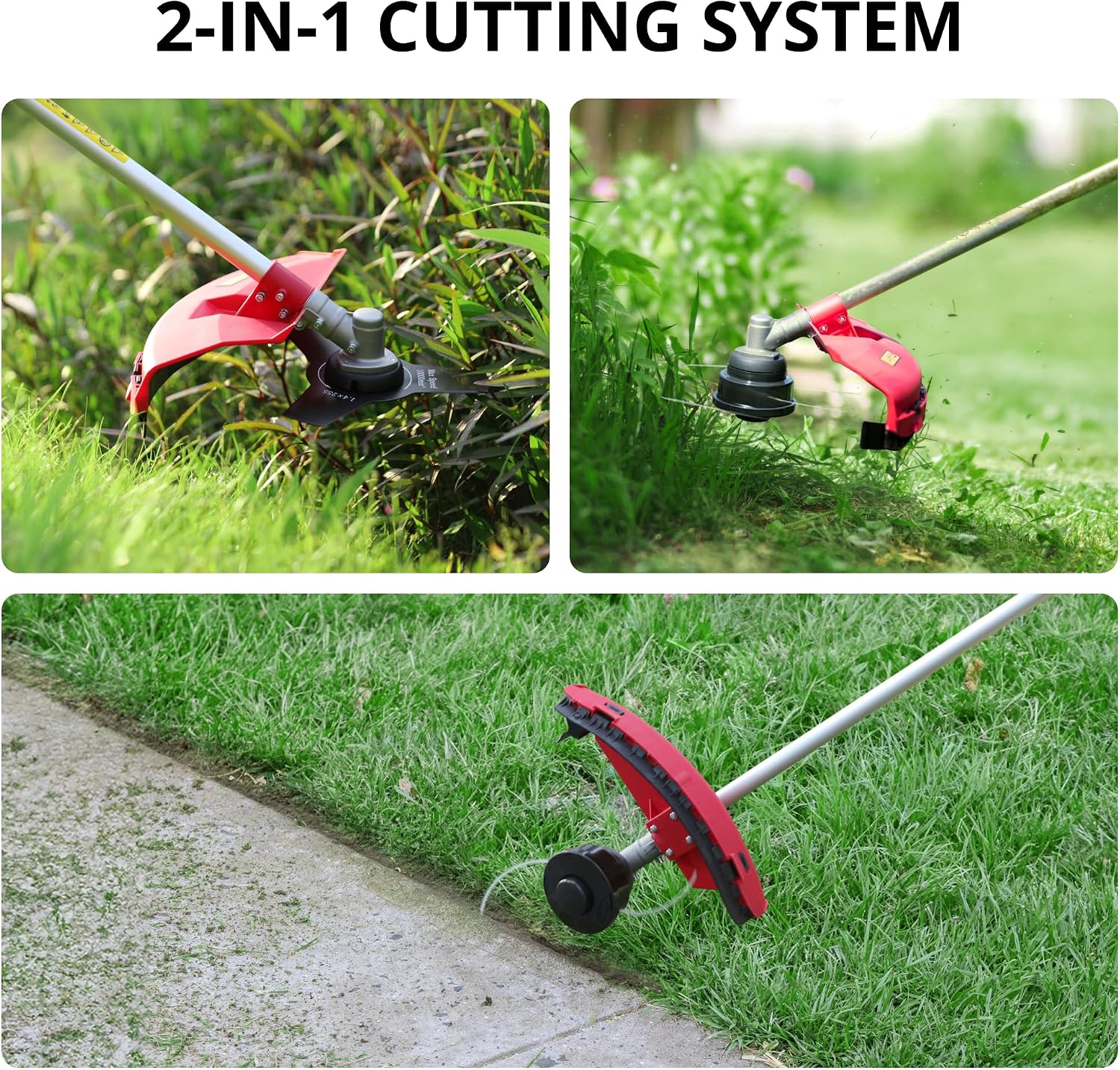 26cc Gas Powered Weed Wacker, 3-in-1 String Trimmer/Edger/Brush Cutter, 2-Cycle Air-Cooled Engine, 16' Cutting Width, 10' Brush Blade, Rubber Handle & Shoulder Strap, Quick Start
