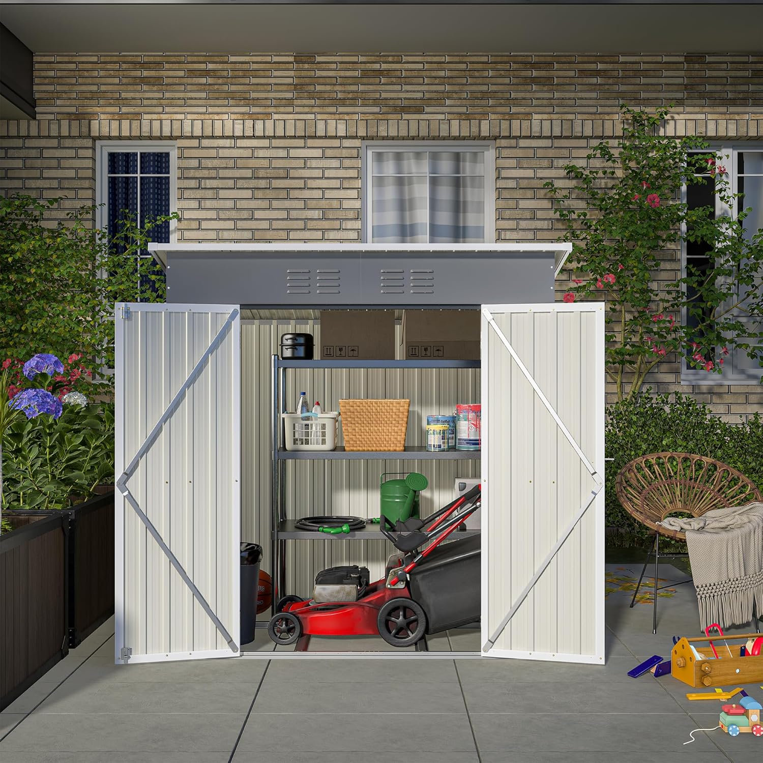6 x 4 FT Outdoor Storage Shed, Metal Garden Shed with Floor Frame, Small Tool Sheds Outdoor Storage with Lockable Sliding Doors & Air Vents, Storage House Waterproof for Backyard, Lawn, Grey