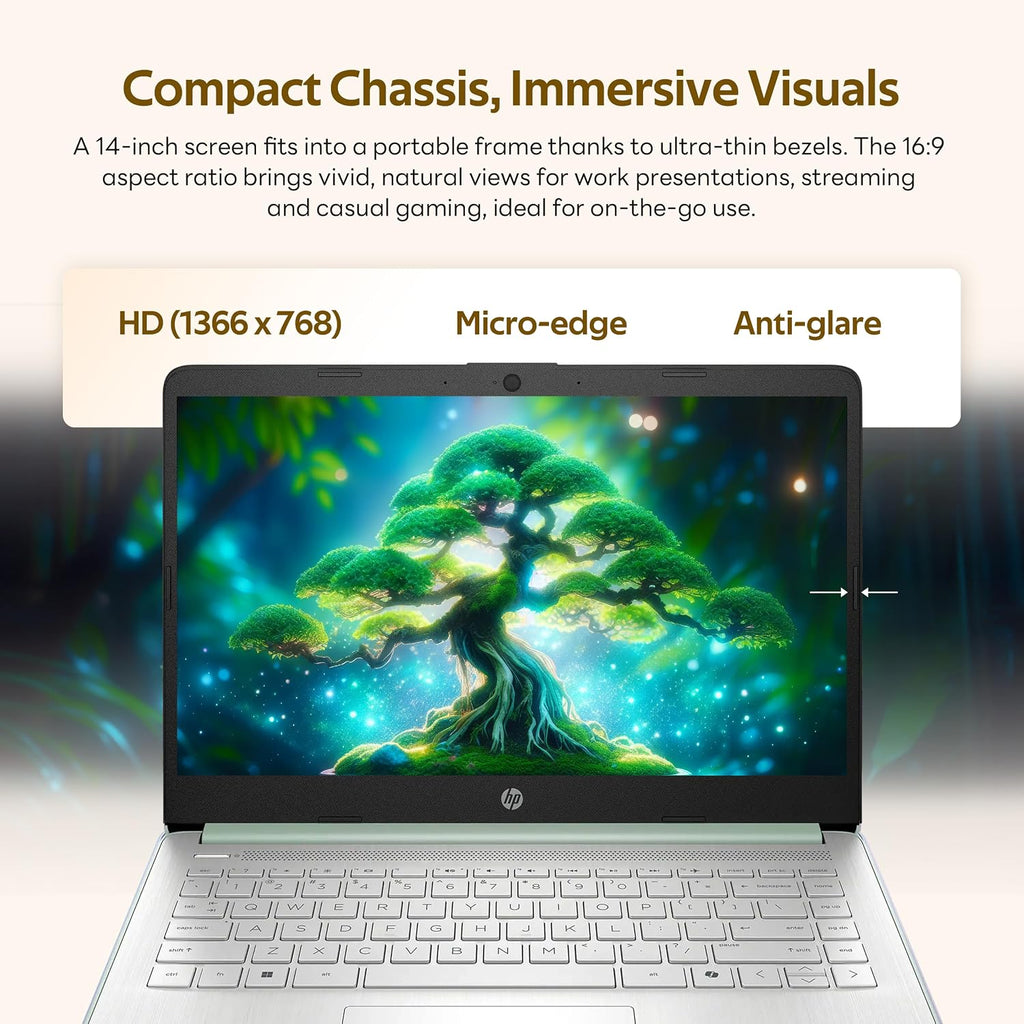 HP Stream 14' Laptop with AI Copilot, Flagship for Students & Business, 13th Gen Intel 4-Core, 4GB RAM, 1.12TB Storage (128GB UFS + 1TB Docking Station), Office 365 1-Year, Win 11 S, Willow Green