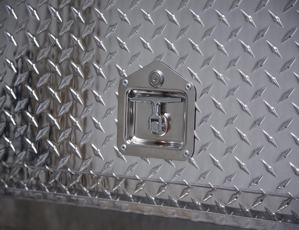 Buyers Products 1705640 21x13x72 Diamond Tread Aluminum Pick Up Truck Contractor Box with Lower Door, Two Tier Storage, Weather Resistant Seals, Locking Latches, No‑Drill Mounting Hardware