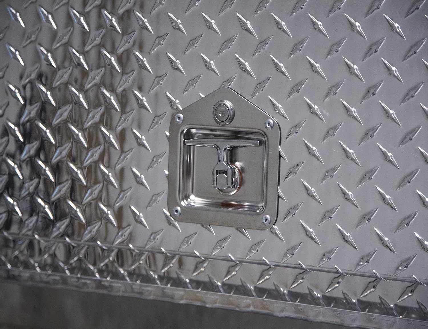 Buyers Products 1705640 21x13x72 Diamond Tread Aluminum Pick Up Truck Contractor Box with Lower Door, Two Tier Storage, Weather Resistant Seals, Locking Latches, No‑Drill Mounting Hardware