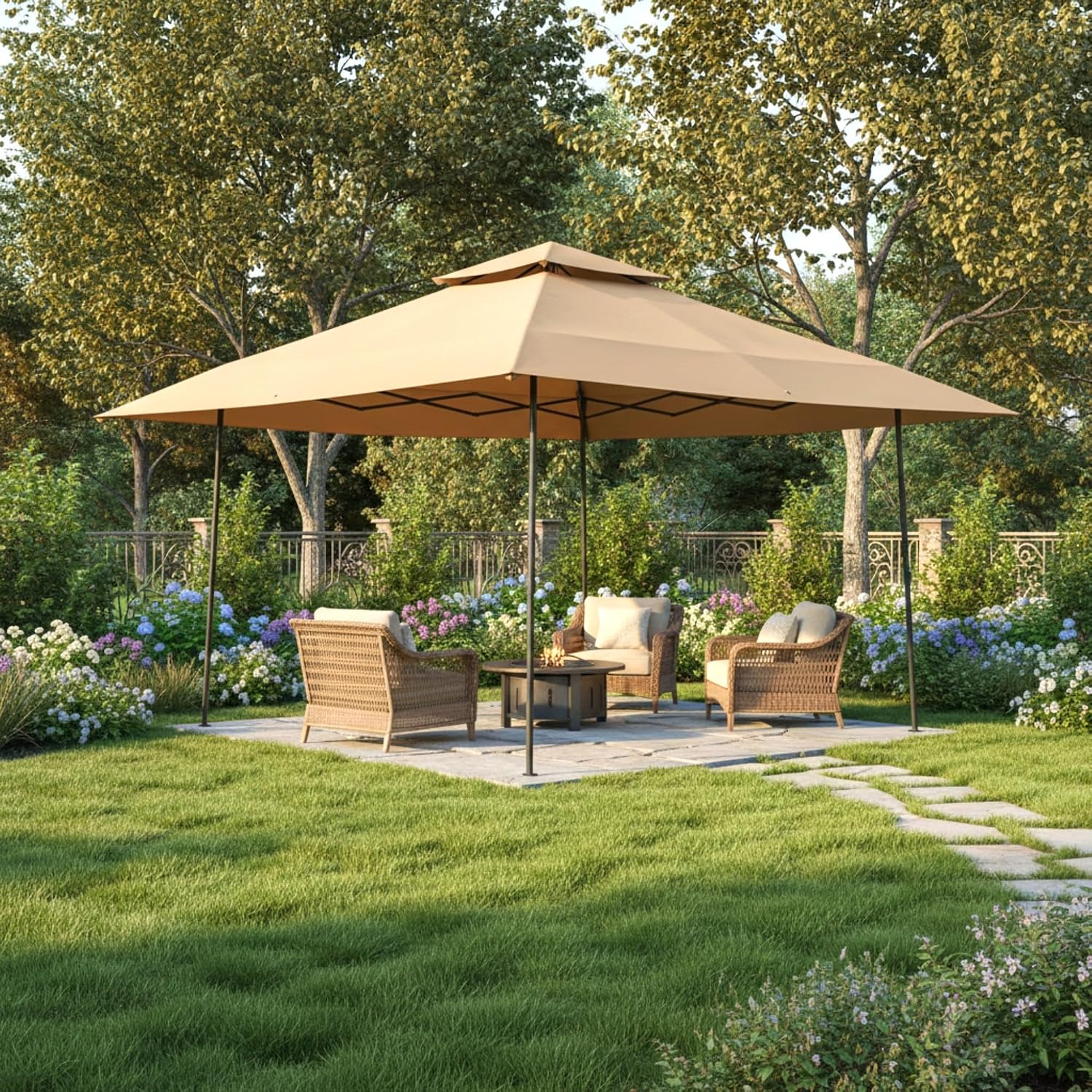 Garden Winds Reinforced Replacement Canopy Top Cover Compatible with The 30822, WMT-1414118B Ozark Trail 14' X 14' Pop Up - Classic Sand, Riplock 350