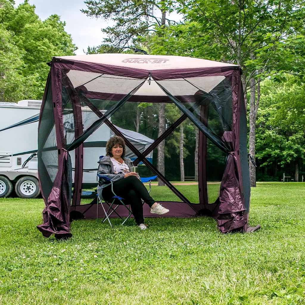 Clam Traveler 6' x 6' Pop-Up Screen Tent – Plum Outdoor Portable Camping Gazebo Canopy with Mesh Netting, Stakes, Tie-Downs & Carry Bag – 4-Person Shelter for Picnics, Beach & Events