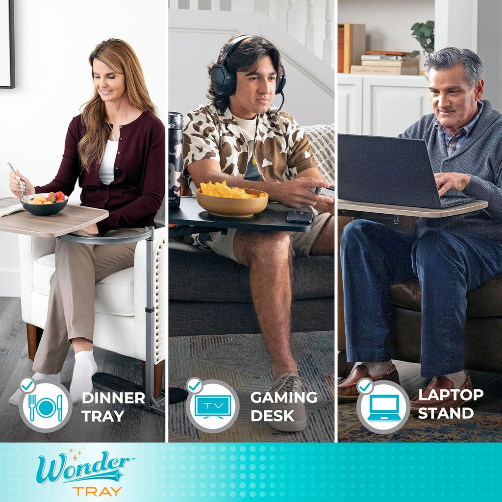 Stander Wonder Tray, Adjustable Swivel Table, Large Laptop Stand, Couch Desk, Side Tables & Gaming Bench, TV-Trays for Eating on Couches, Chairs, Recliners, Ash Gray