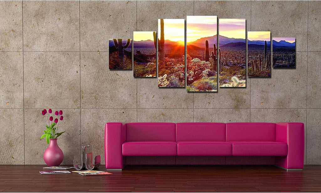 Startonight Huge Canvas Wall Art - Arizona Landscape In Sunrise Large Framed Set of 7 40' x 95'
