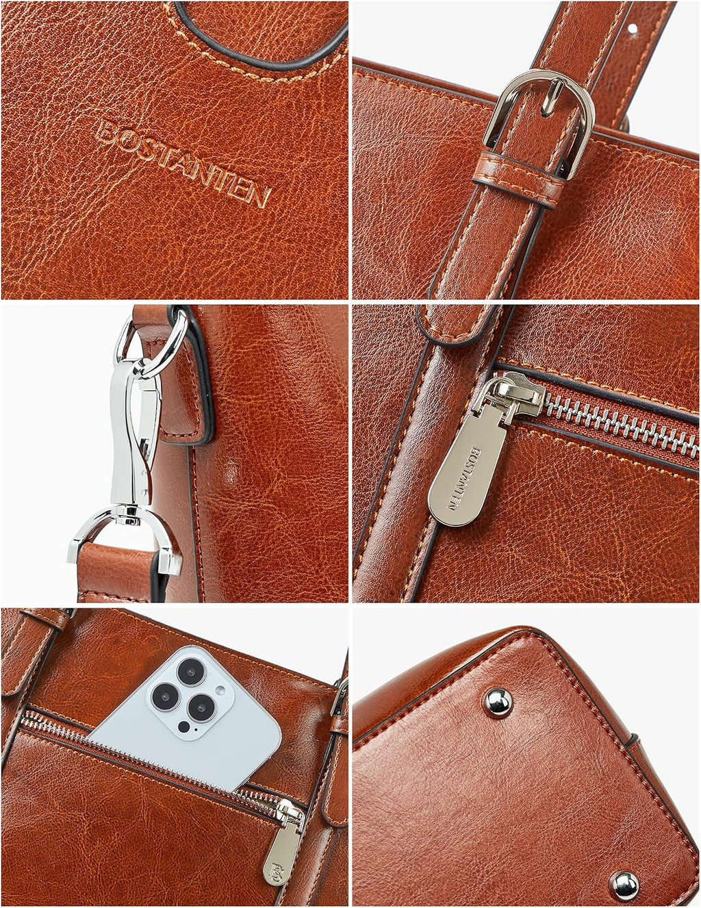 BOSTANTEN Leather Laptop Bag Work Tote for Women Shoulder Handbag Briefcase 15.6 inch Satchel Computer Bag