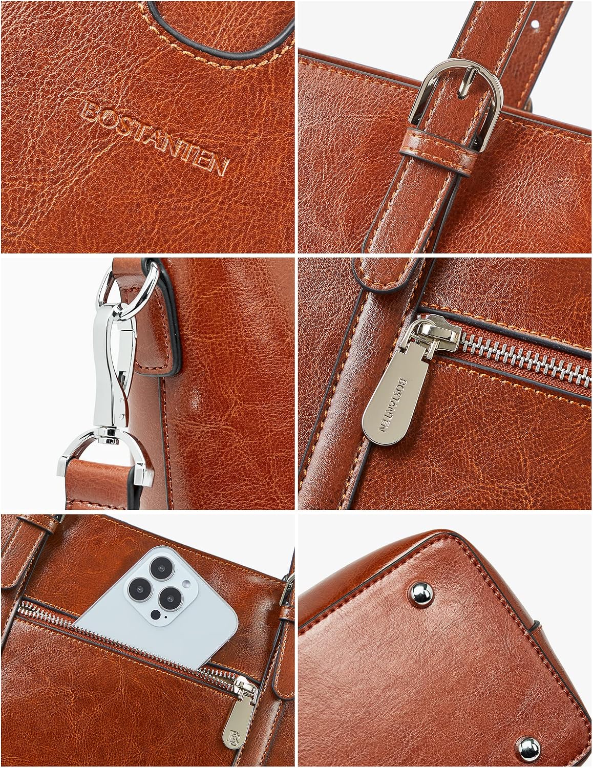 BOSTANTEN Leather Laptop Bag Work Tote for Women Shoulder Handbag Briefcase 15.6 inch Satchel Computer Bag