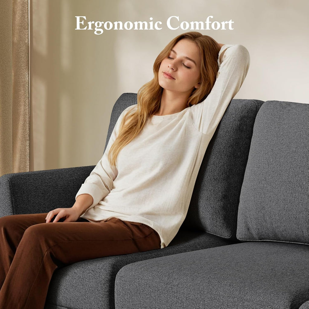 Busaurus 3 Seater Sofa Couch with Deep Seats, 89' Mid Century Modern Upholstered Sofa with Armrests, Comfy Couches for Living Room, Bedroom, Apartment and Office (Dark Grey)