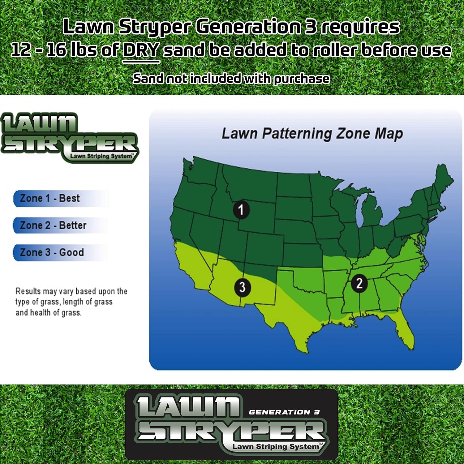 Generation 3-Lawn Striping System/Stripe Your Lawn Like A Ballpark/ONLY Works with ARIENS Razor, Craftsman (Battery ONLY), DEWALT, Echo, GREENWORKS, MAKITA, MKE Tool 21' Lawn Mowers