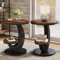 Tribesigns Round End Table Set of 2, 2 Tiers Side Table with Storage Shelf, Sofa Side Bedside Nightstand with Rustic Wood and Metal Arc-Shaped Frame for Small Spaces, Living Room, Bedroom (2PCS)