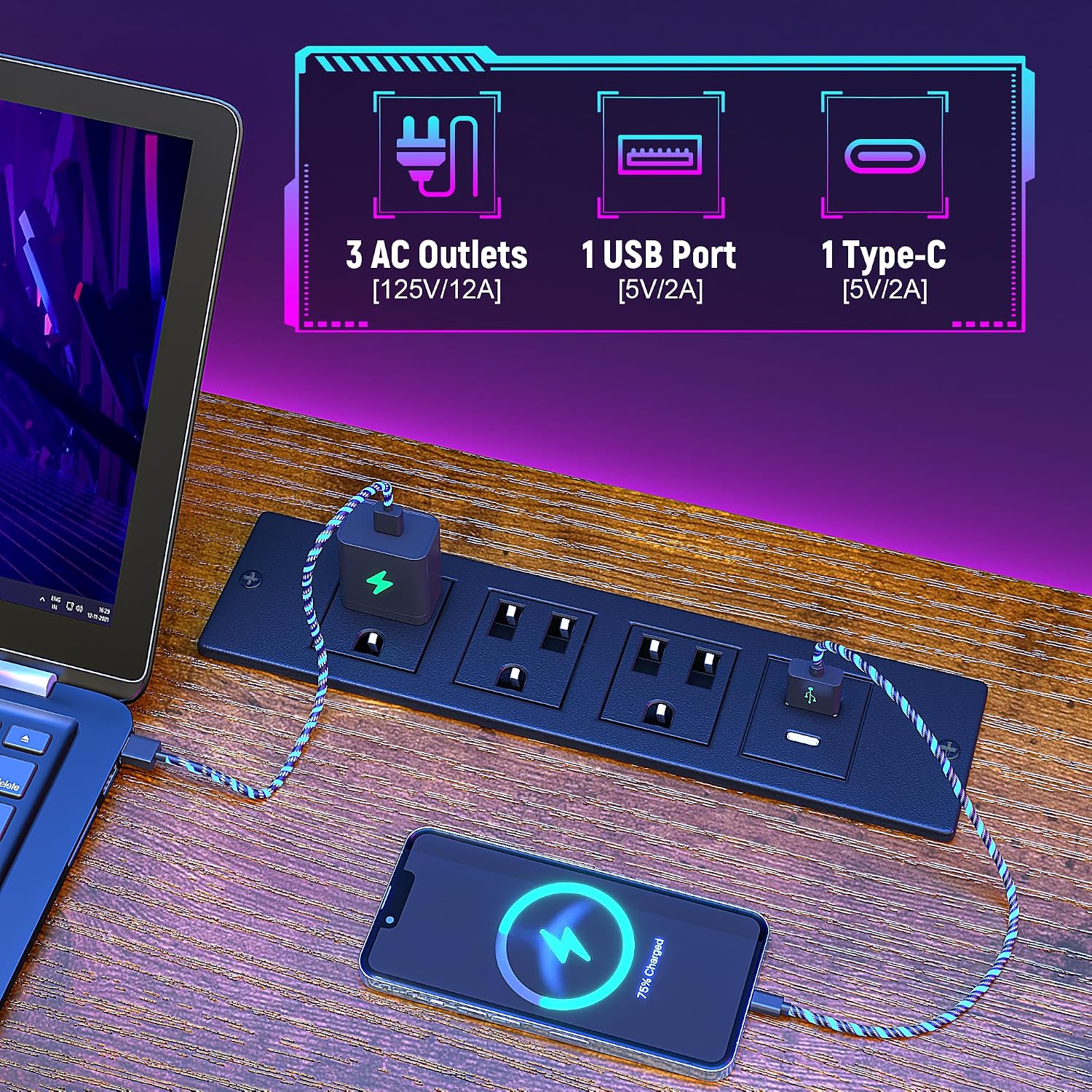 DurayLoly 55' Computer Desk with LED Lights & Outlets,Office Desk with Drawers & Monitor Stand,Gaming Desk with 3 Storage Shelves, Hooks& Printer Space for Game&Study Room,Home Office,Bedroom,Brown