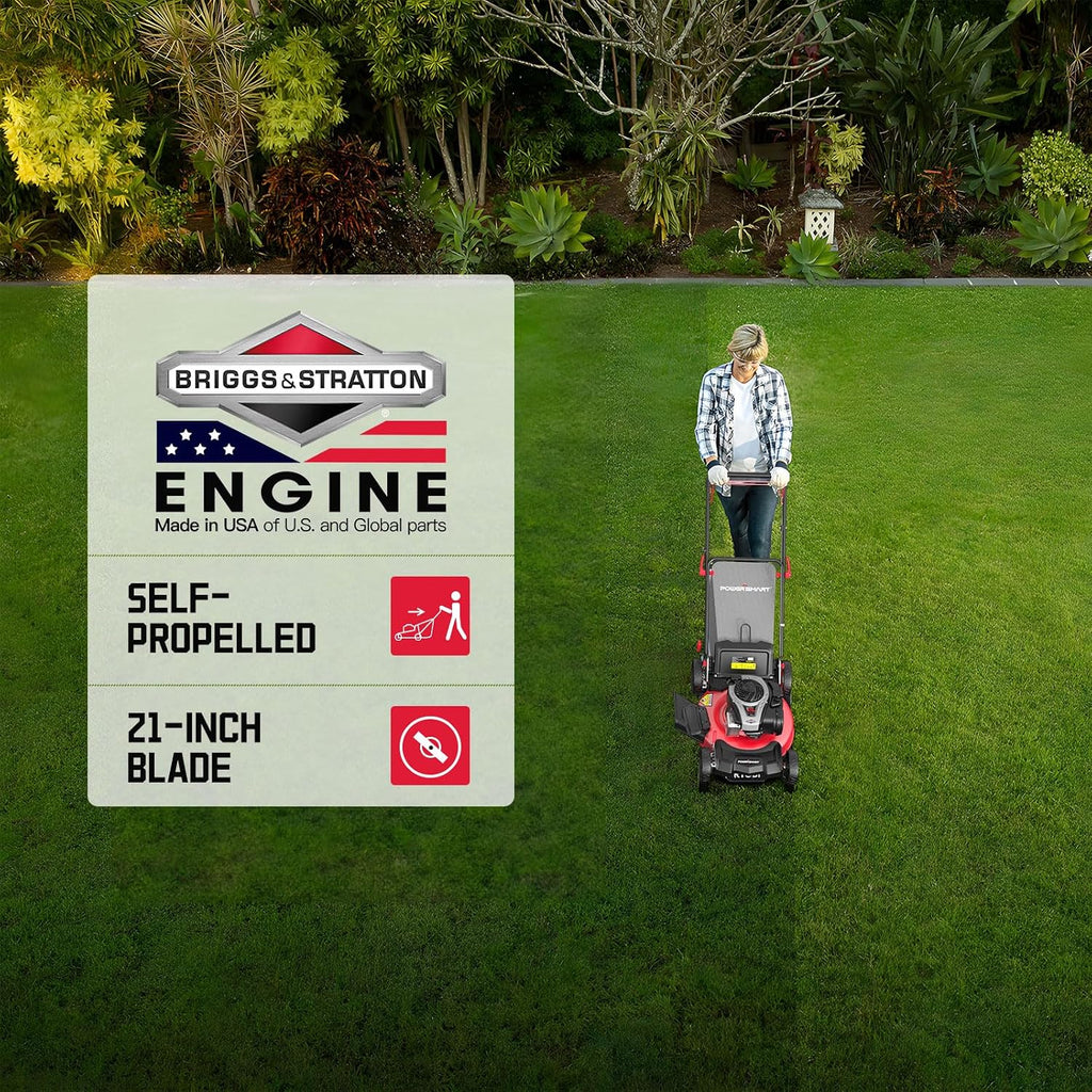 PowerSmart Self Propelled Gas Lawn Mower 21-Inch with Briggs and Stratton E550 140cc Engine 2-in-1 Mulch and Bagger B8721S1