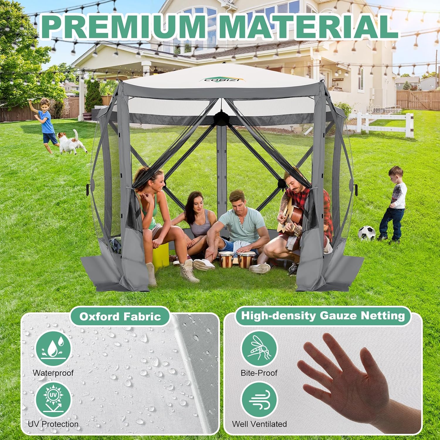 COBIZI 10x10 FT Pop up Gazebo, Popup Canopy Tent, Screened in Gazebos, Waterproof Portable Outdoor Small Screen Tents Sun Shelter,carpas para Patio for Camping, Garden and Backyard,Grey