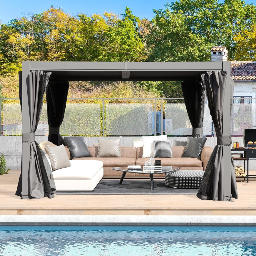 Domi Outdoor Pergola 10' x 10', Aluminum Louvered Pergola with Adjustable Louvers, Full Aluminum Frame, Built-in Gutter System, Modern Patio Gazebo for Deck Garden Patio, Gray