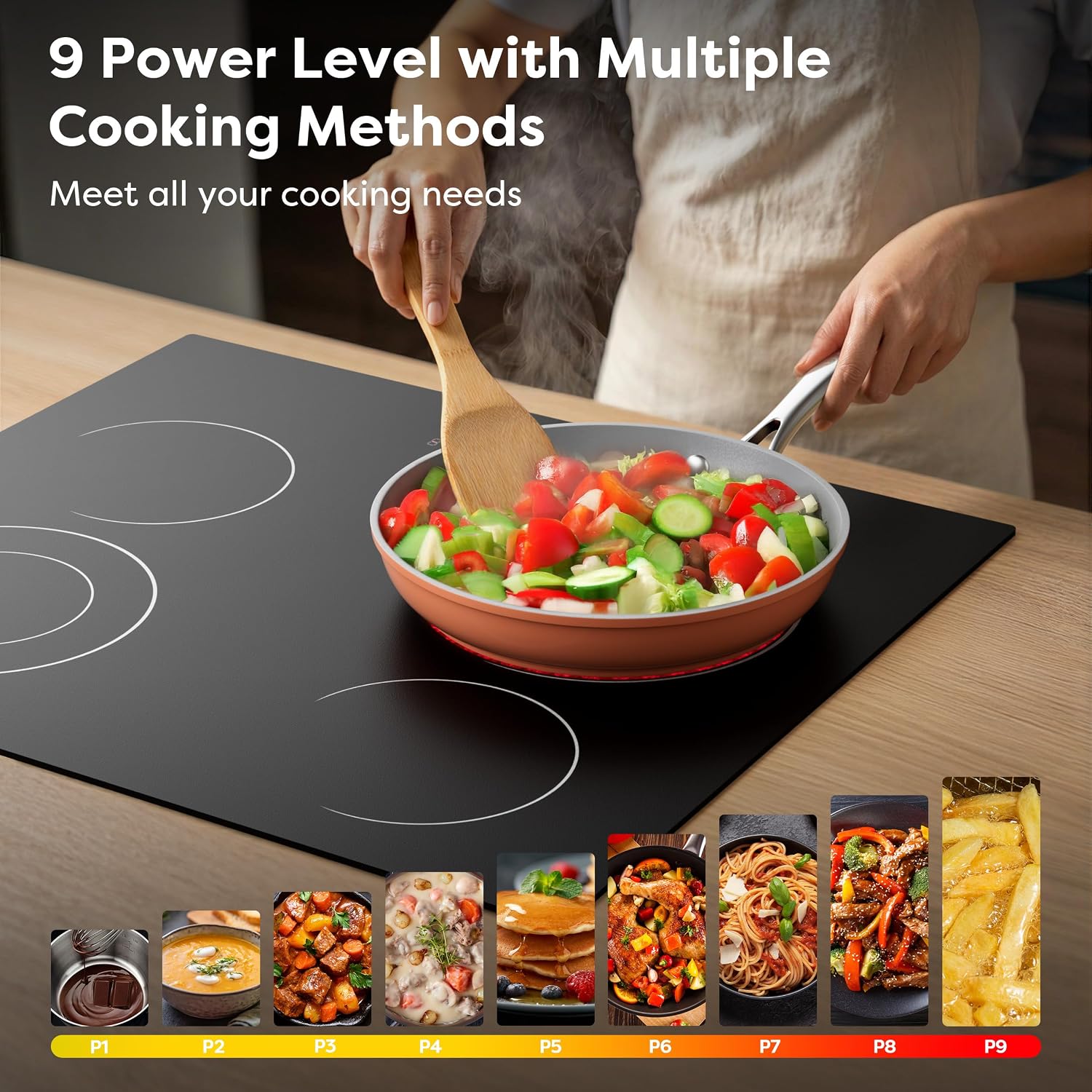 CDV 4 Burner Electric Cooktop 24 Inch, 6600W Built-in Ceramic Electric Stove Top, 220-240v Radiant Cooktop with Child Lock, Touch Control, Multiple Safety Protection, Hard Wire (No Plug)