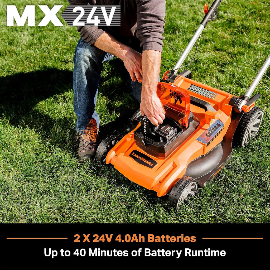 LawnMaster 48V MAX Electric Lawn Mower, 19-inch Brushless Cordless Lawn Mower with 2X24V MAX 4.0Ah Battery and a Dual Charger-CLMF4819A